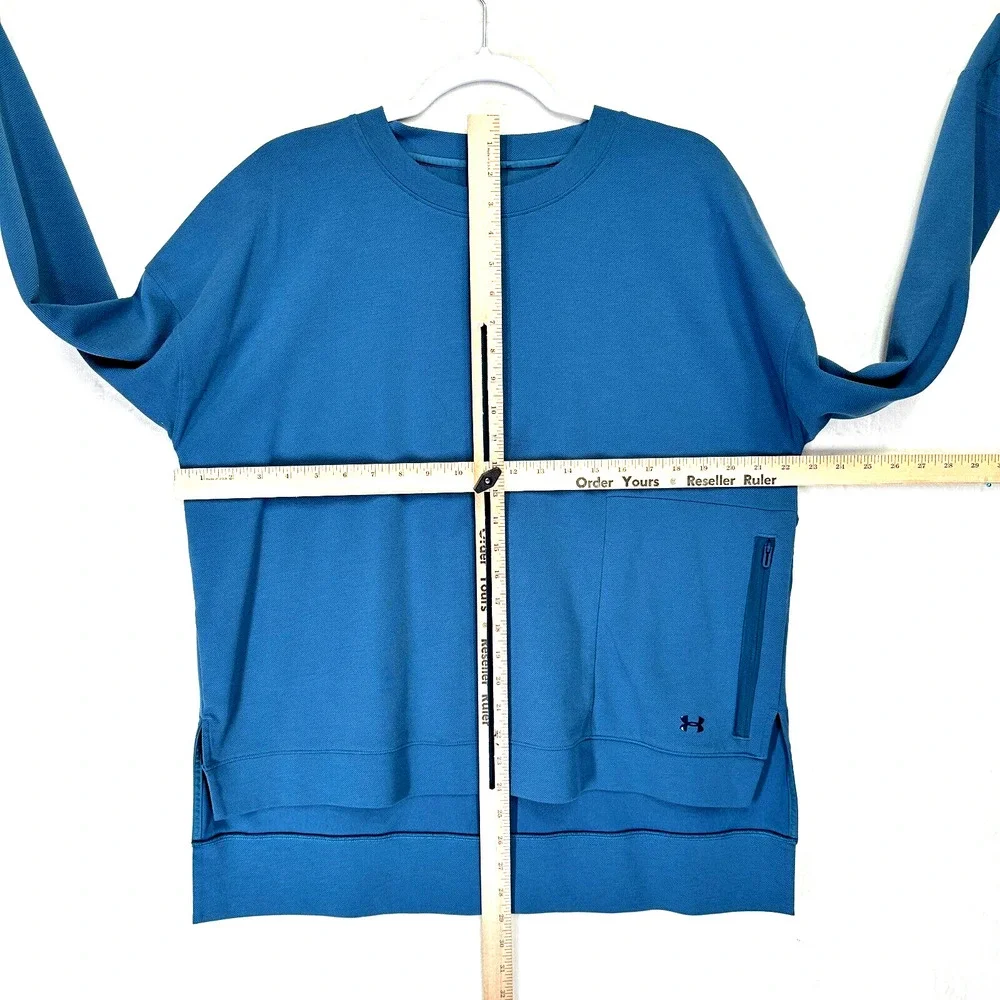 Under Armour Sweatshirt Womens L Turquoise Blue Hi Low Hem Crew Neck Side Pocket - Picture 4 of 9